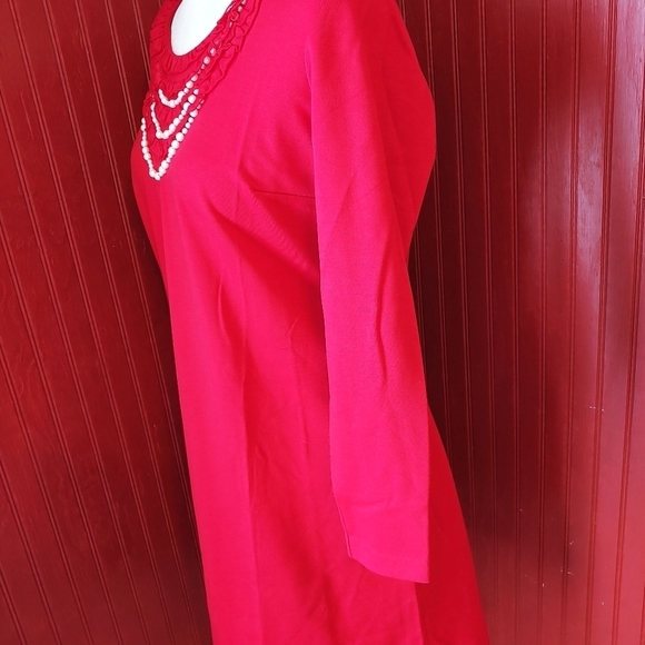 Chadwick Red Knit Dress Pearl Accents 10 - Picture 3 of 6